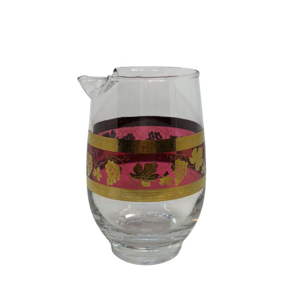 VTG MCM Cera Glass Pitcher Gold Grape Vine Design Mid-Century Barware Retro Home